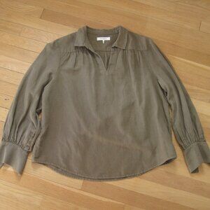 Frame V-Neck Popover Shirt Size XL Cotton Linen Faded Green Blouse Tunic